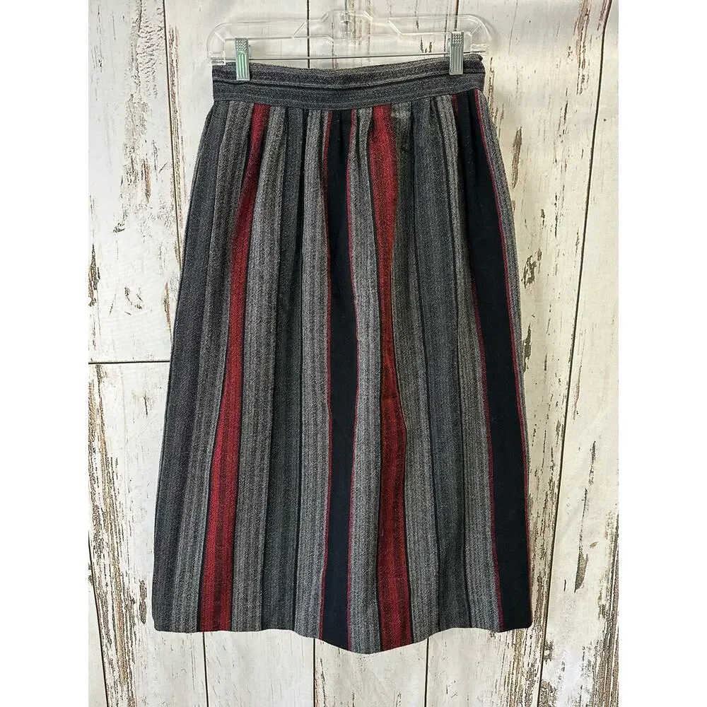 Vintage Jordache Striped 80s Midi Riding Skirt Wool Blend - Picture 1 of 4